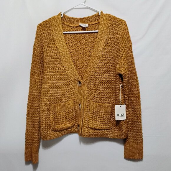 NWT A.N.A. Womens Cardigan Sweater Size XS Gold Loose Knit NEW - Picture 2 of 8